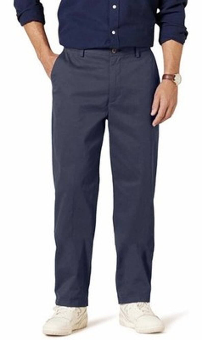 Men's Classic-Fit Wrinkle-Resistant Flat-Front Chino Pant Navy Men’s 42X32
